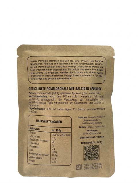 Getrocknete Pomeloschale mit salziger Aprikose aus Vietnam