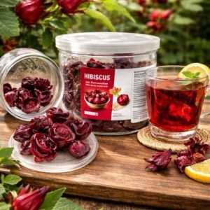 Hibiskus Tee mit kandierten Hibiskusblüten aus Vietnam – erfrischendes Getränk und exotischer Snack