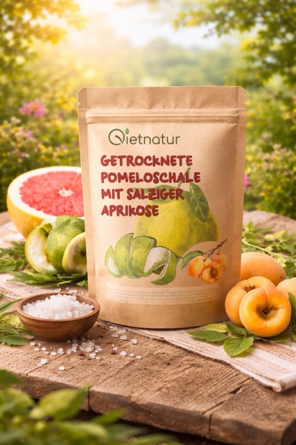 Getrocknete Pomeloschale mit Aprikose – exotischer Fruchtsnack aus Vietnam