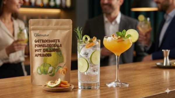 Getrocknete Pomeloschale als fruchtig-salziger Snack zu Getränken