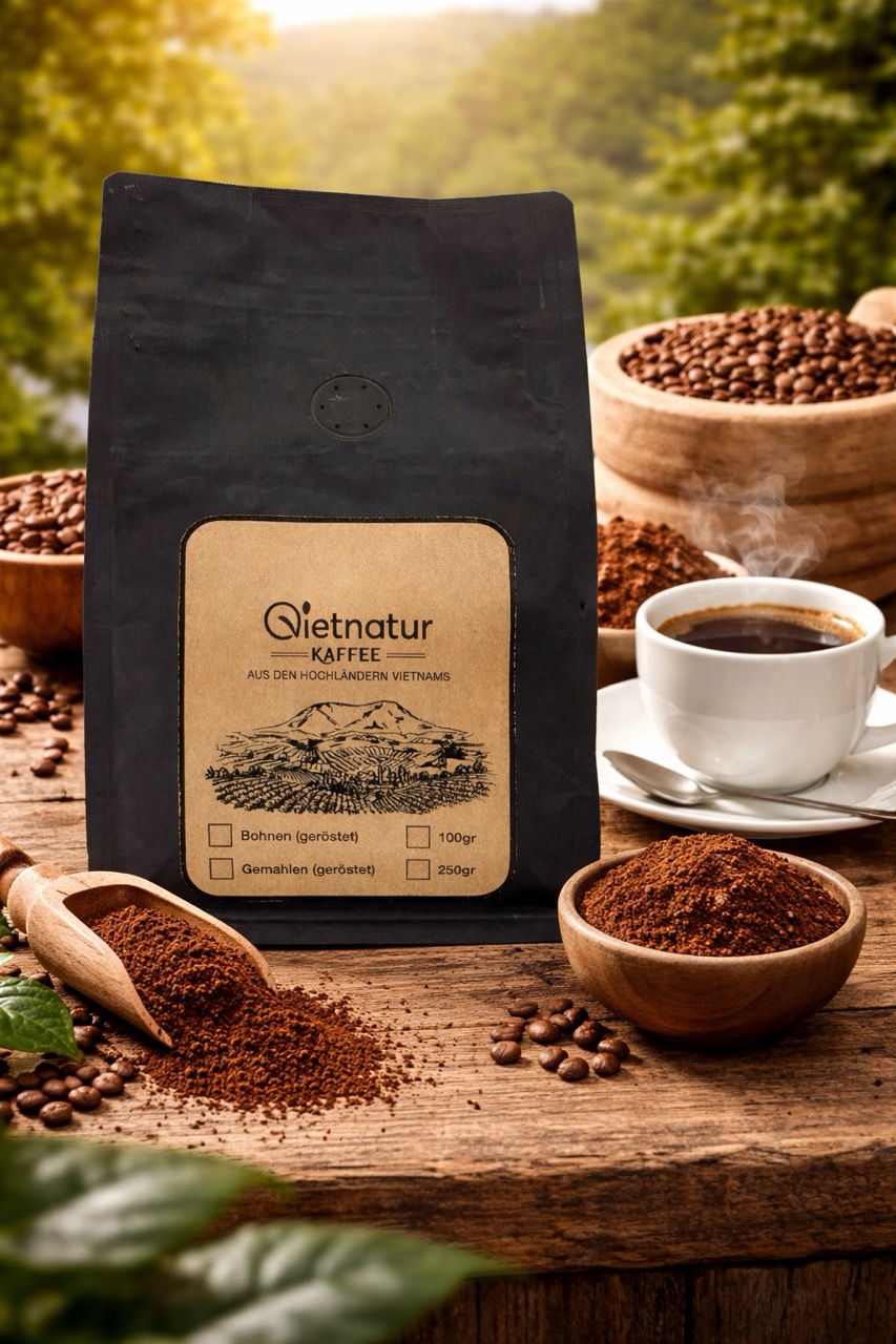 Frisch gemahlener vietnamesischer Robusta Kaffee mit feiner Textur