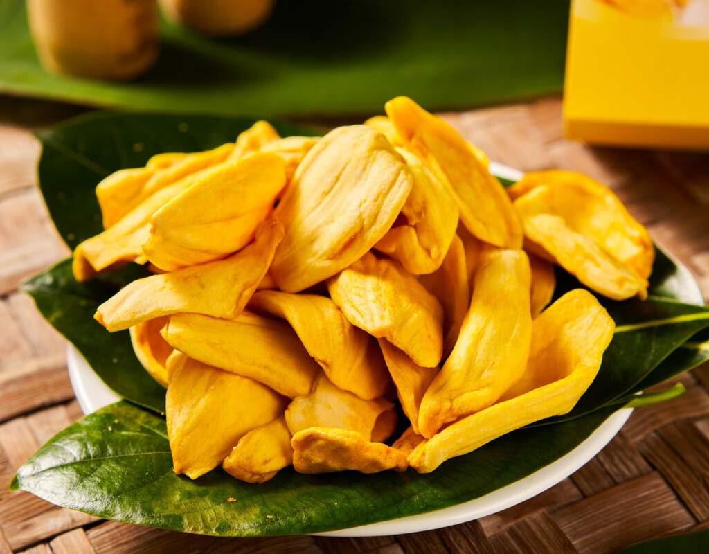 Tropical fruit snacks such as jackfruit, mango, or banana