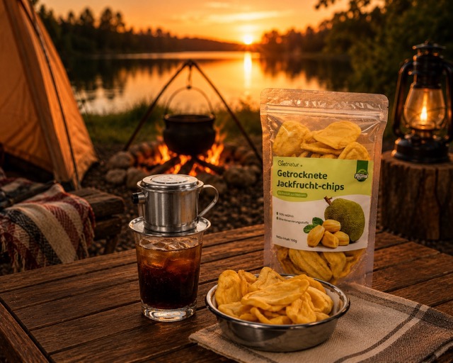 Vietnamesischer Filterkaffee und tropische Snacks sind die ideale Begleitung für Campingtage im Sommer.