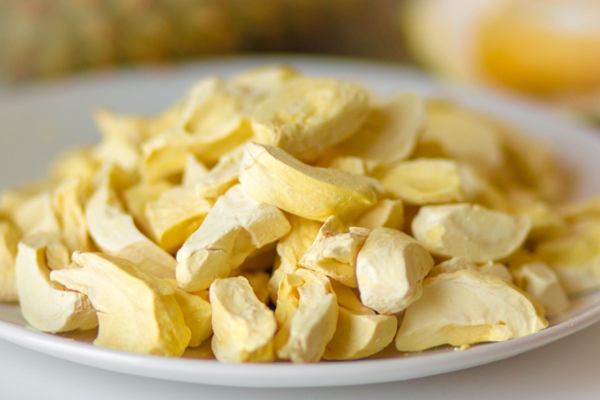 Gefriergetrocknete Durian bewahrt ihre wertvollen Nährstoffe und ihren köstlichen Geschmack – ein Genuss, den du unbedingt probieren solltest.