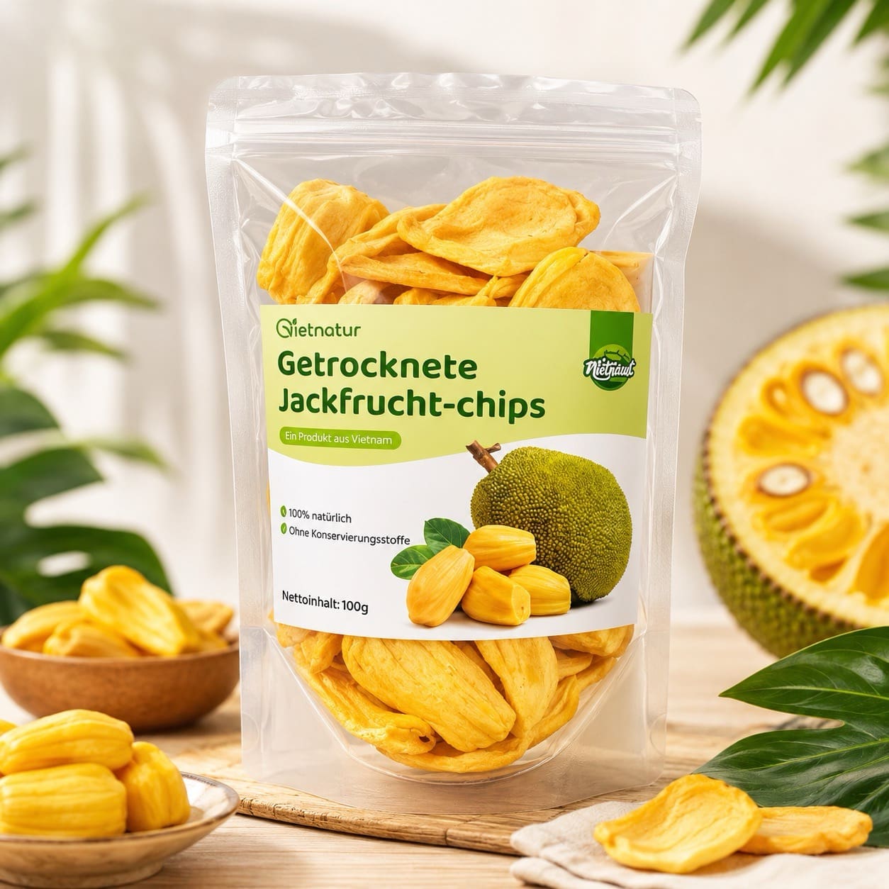 VietNatur getrocknete Jackfrucht – der perfekte Begleiter für Ausflüge und unterwegs.