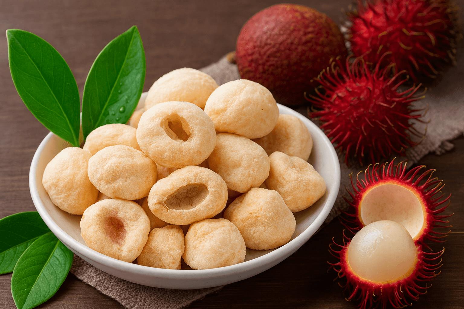 Durch den Wasserentzug erhöht sich die Konzentration des natürlichen Zuckers pro Gramm gefriergetrockneter Rambutan