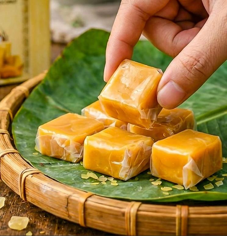 Das Ingwer-Macapuno-Kokosbonbon verbindet die weiche, cremige Fülle der Macapuno-Kokosnuss mit einer milden, wärmenden Ingwernote