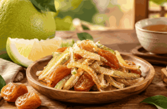 Pomeloschalen Snack mit gesalzener Aprikose